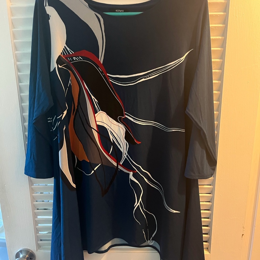 Alfani Navy Tunic with Abstract Multicolor Graphic
